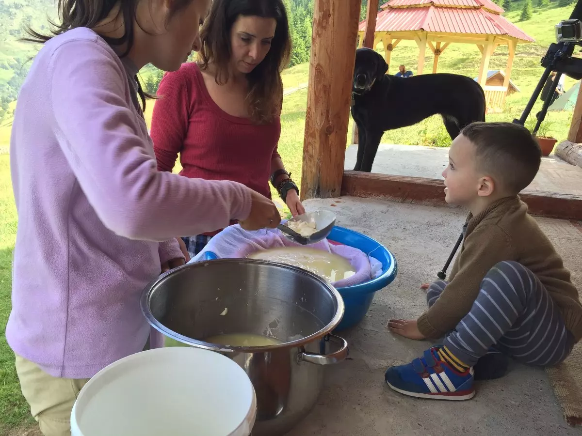 kids making cheese in Montenegro